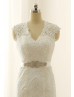 Mermaid Ivory Lace Tulle Keyhole Back Long Wedding Dress